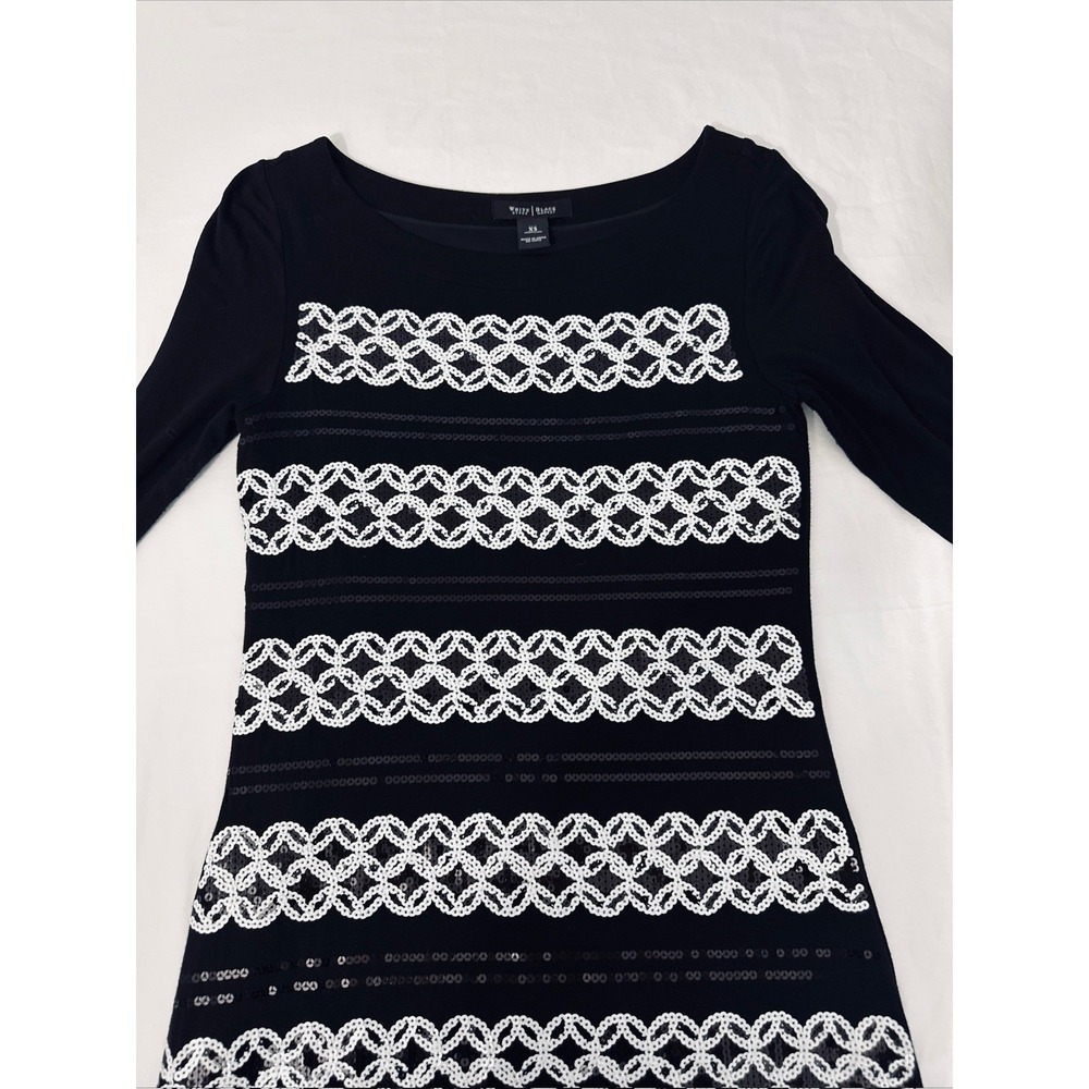 White House Black Market Dress Women XS Black Good Sequin Crochet Sheath